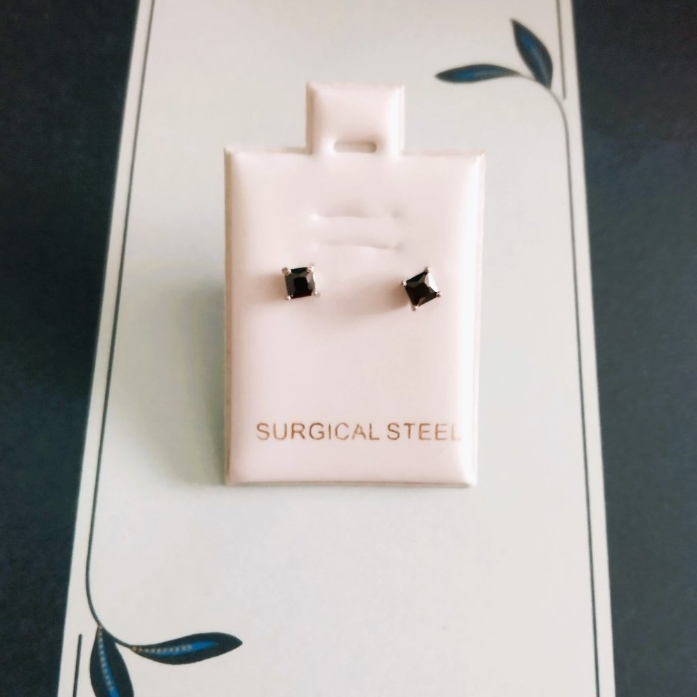 Black Crystal Surgical Steel Stud Earrings